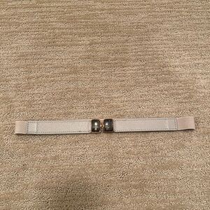 Elise M. Cream Leather Elastic Belt with Gold Gem Buckle